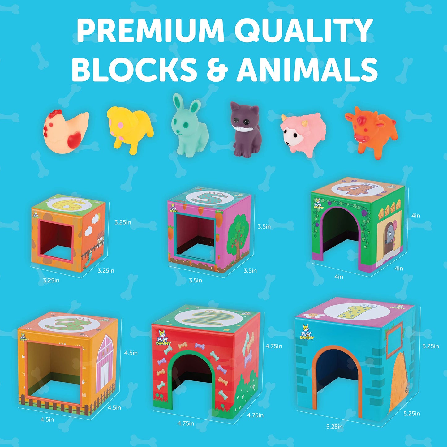 Play Brainy Farm Animal Sorting and Stacking Toys for Toddlers Ages 1-3 - 6 Sets of Animal Stacking Blocks Toddler Toys for Girl