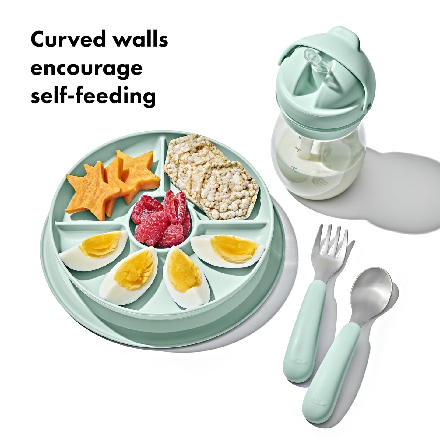Oxo Tot Stick And Stay Suction Divided Plate - Opal