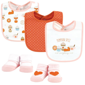 Hudson Baby Unisex Baby Cotton Bib And Sock Set, Pumpkin Spice, One Size