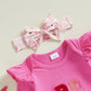 Fybitbo First Valentines Day Baby Girl Outfit Heart Letter Romper Ruffle Tutu Skirt Dress Newborn Infant Girl Clothes Set (Hot P