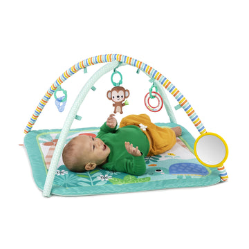Bright Starts Palm Party Baby Activity Gym Machine Washable Play Mat With 4 Toys, Newborn And Up - Gender Neutral, 32X32X18 Inch