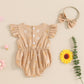 Fomoyuu Newborn Baby Girls Daisy Printed Clothes Pleated Ruffled Sleeve Bubble Romper Cute Summer Outfit With Headband (Khaki, 0