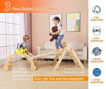 Fanabas Large 8 In 1 Pikler Triangle Set, Montessori Climbing Toys For Toddlers 1-7 Years Kids Jungle Gym Outdoor And Indoor Pla