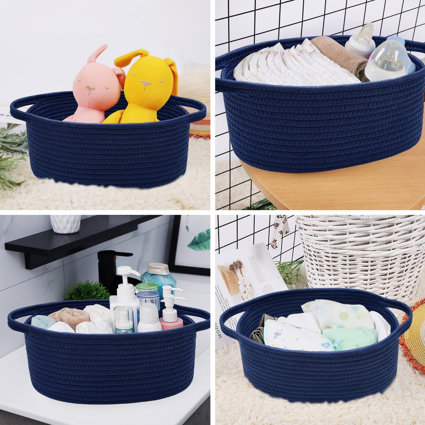 Abenkle Small Woven Storage Basket With Handles - 12'X8'X5', Decorative Rope Bin For Home Organization, Cat & Dog Toys, Shelf