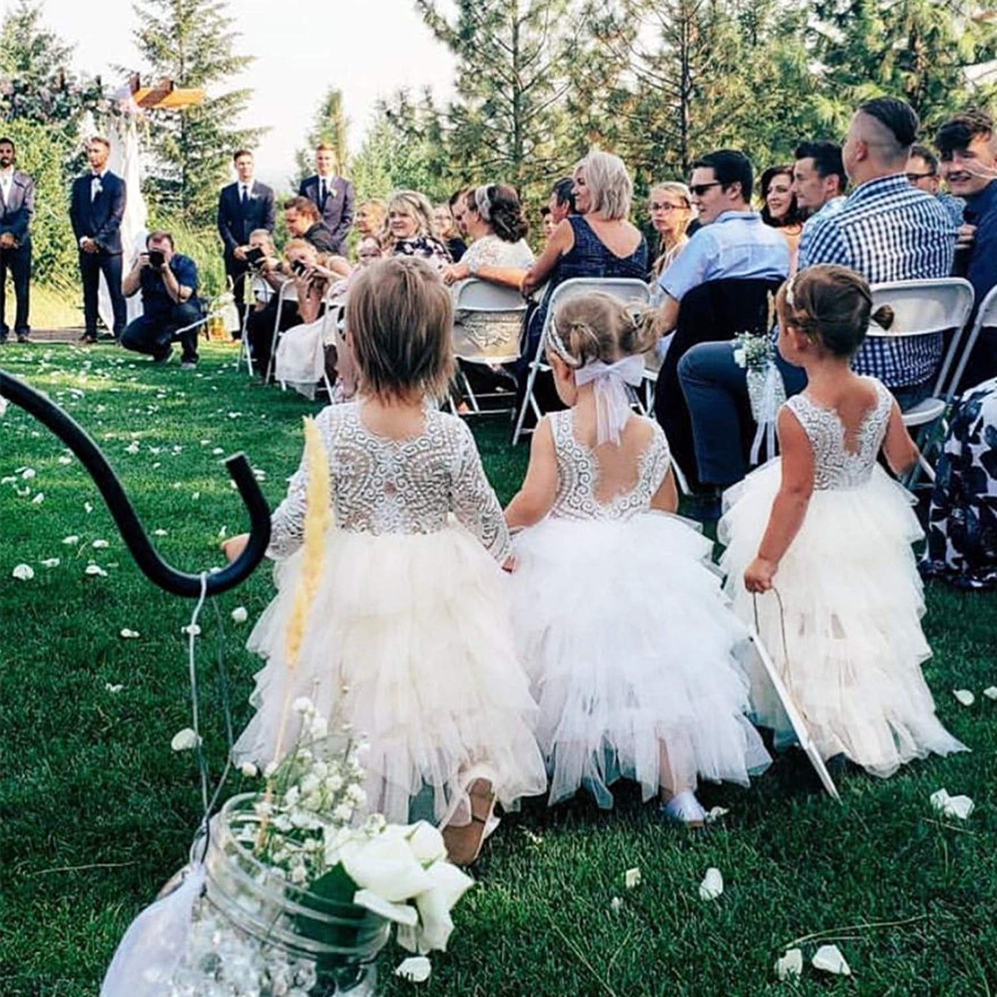 2Bunnies Girl Peony Lace Back A-Line Tiered Tutu Tulle Flower Girl Dress (Ivory Sleeveless Maxi, 9-10Yrs)