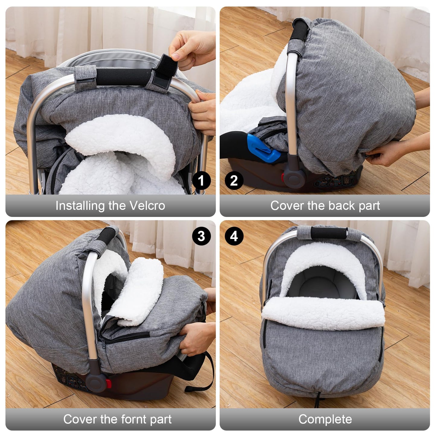 Winter Baby Car Seat Cover, Carseat Cover with Plush Sherpa Fleece Lining, Infant Car Seat Canopy with Peeping Window & Huge Spa