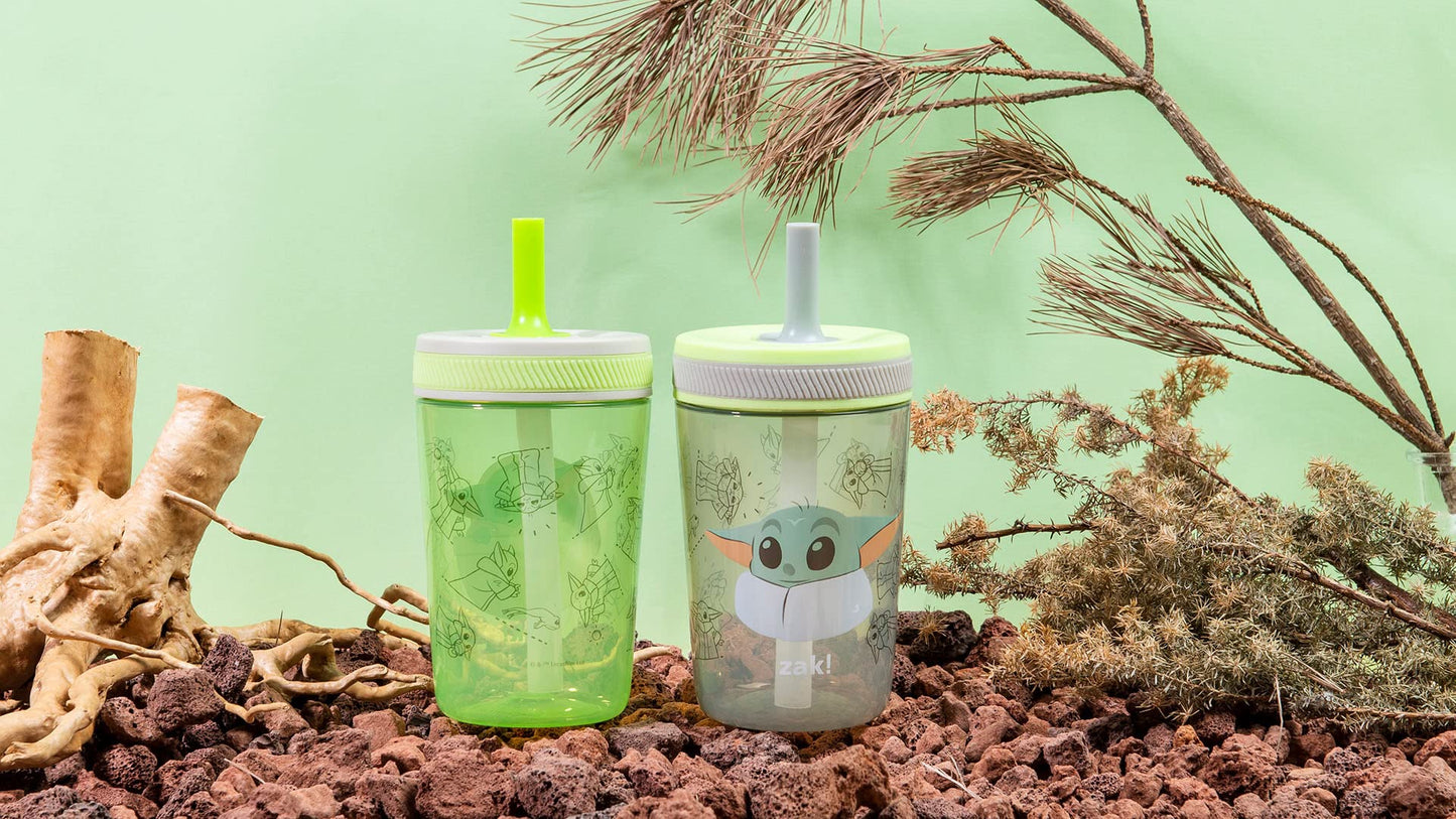 Zak Designs Star Wars The Mandalorian Kelso Toddler Cups For Travel or At Home, 15oz 2-Pack Durable Plastic Sippy Cups With Leak
