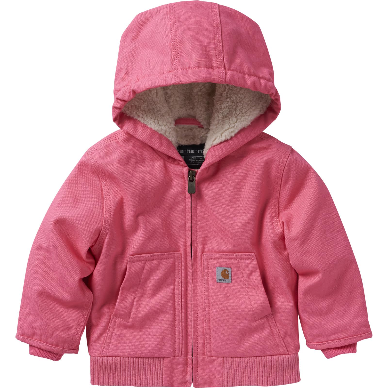 Carhartt Baby Girl'S Sherpa-Lined Hooded Canvas Zip-Up Jacket, Pink Lemonade