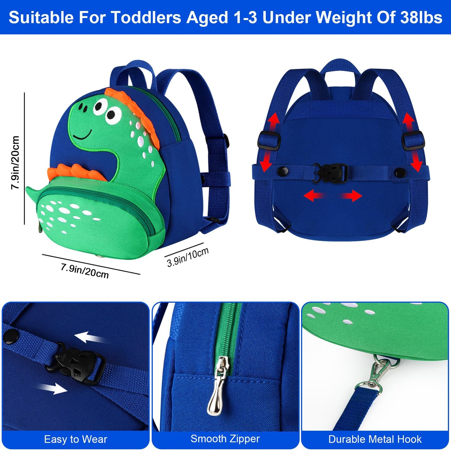 Accmor Toddler Harness Backpack Leash, Cute Dinosaur Backpacks With Anti Lost Wrist Link, Mini Child Leash Wristband Baby Protec