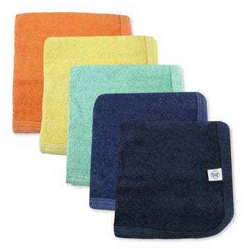 HonestBaby Unisex Baby Organic Cotton Washcloth Multi-Pack Winter Accessory Set, 5-Pack Rainbow Blue, One Size