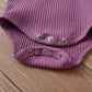 Kulcerry Newborn Infant Baby Girl Clothes Solid Color Ribbed Long Sleeve Romper Pants Headband Outfits Set (Purple,Newborn)