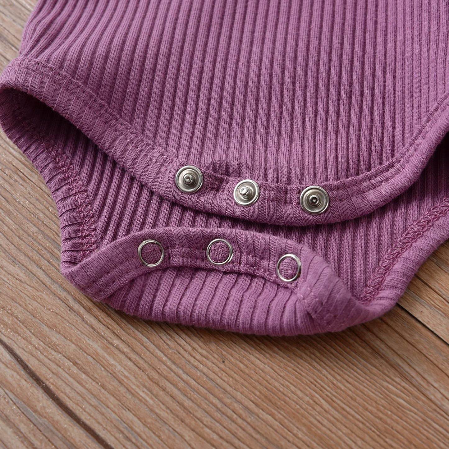 Kulcerry Newborn Infant Baby Girl Clothes Solid Color Ribbed Long Sleeve Romper Pants Headband Outfits Set (Purple,Newborn)