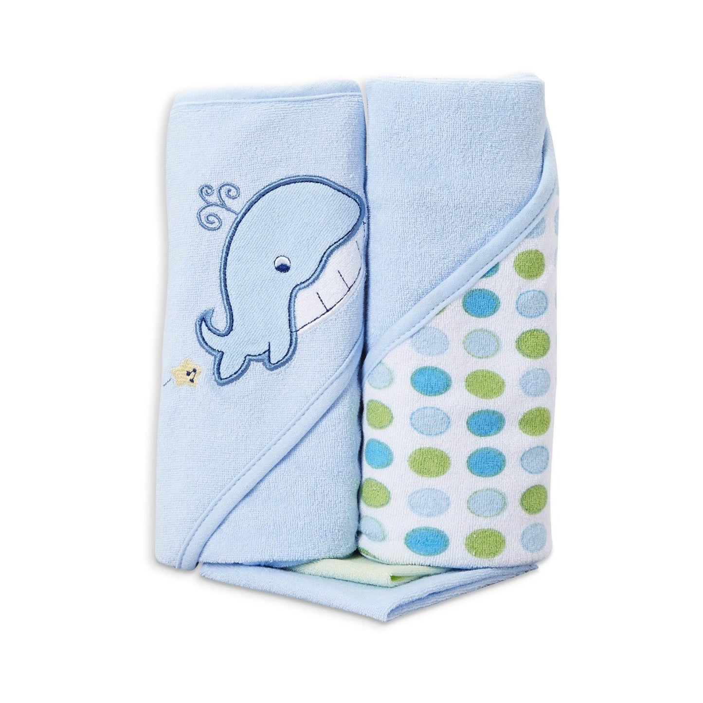 Spasilk Bath Hooded Towels & Washcloths Set For Babies, 2 Hooded Terry Bath Towels & 2 Washcloths, Blue Whale