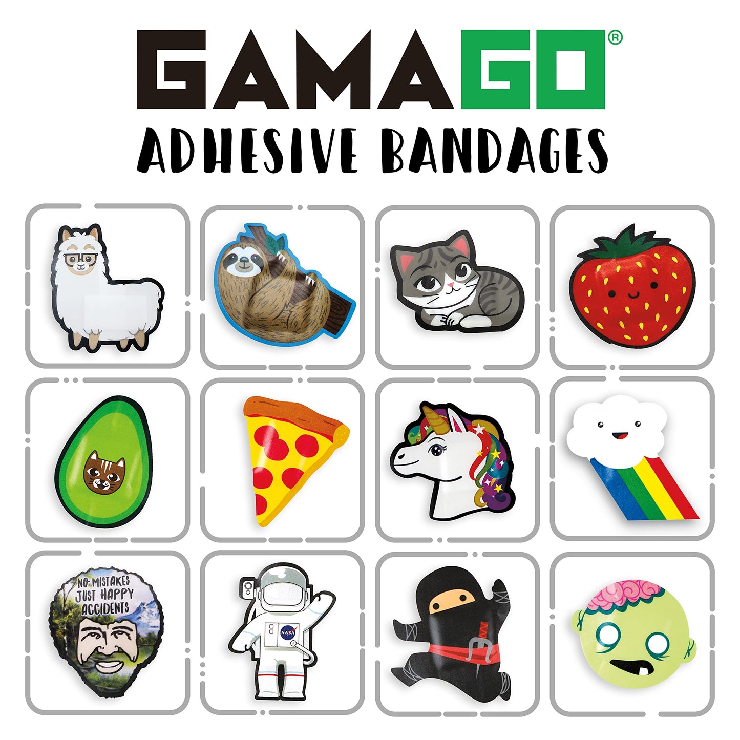 GAMAGO Ninja Bandages for Kids & Kidults - Set of 18 Individually Wrapped Self Adhesive Bandages - Sterile, Latex-Free & Easily