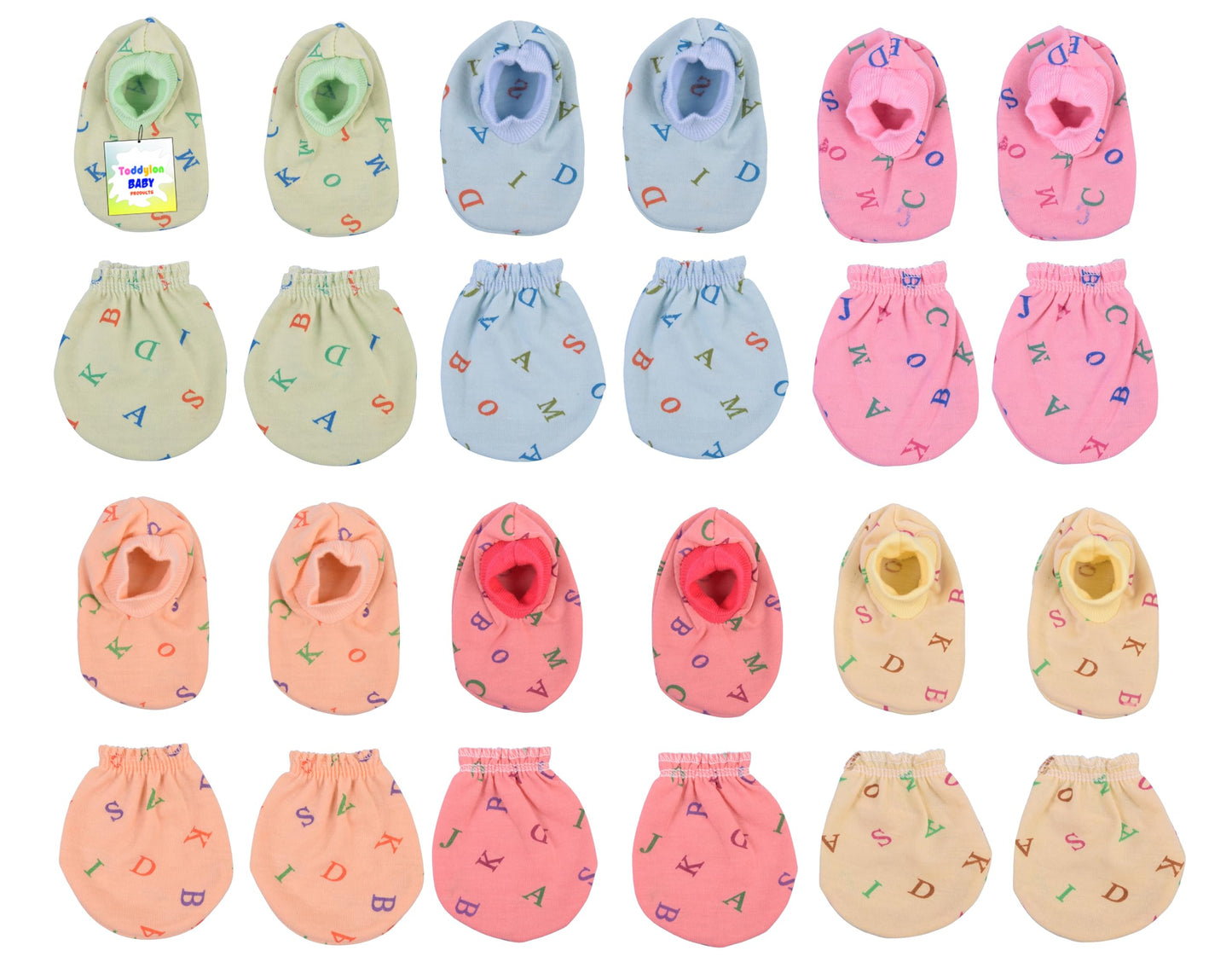 Toddylon Baby Mitten And Booties Set New Born Cotton Printed Gloves & Socks Combo (Light Multicolor, 06 Months)