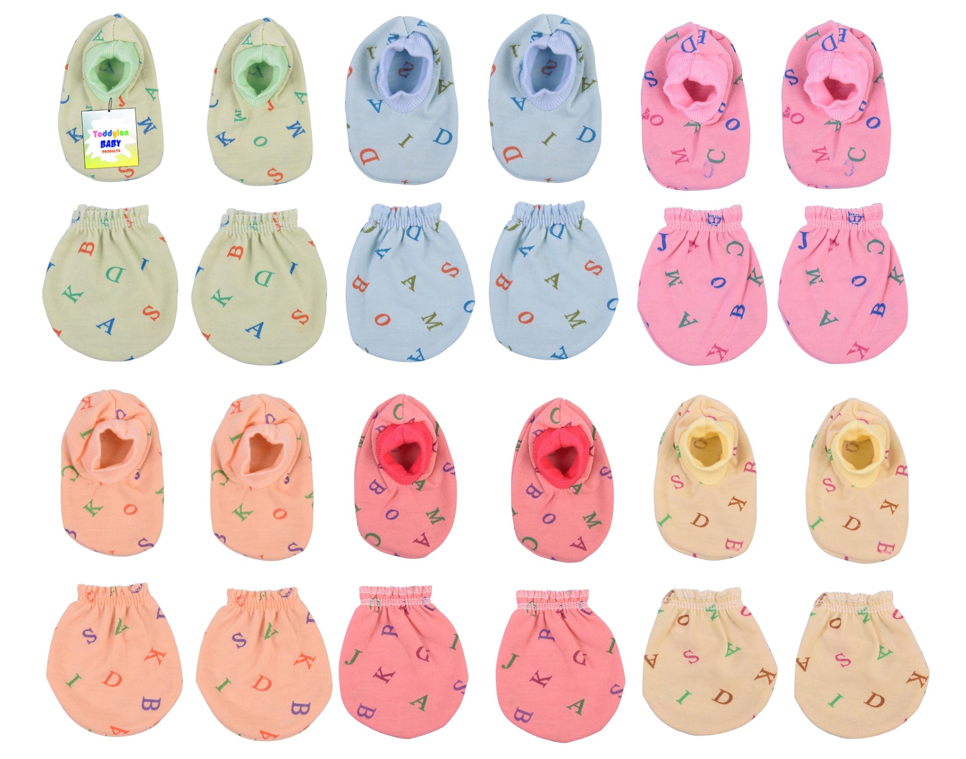Toddylon Baby Mitten And Booties Set New Born Cotton Printed Gloves & Socks Combo (Light Multicolor, 06 Months)