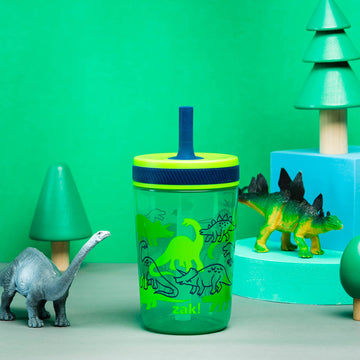 Zak Designs Kelso 15 Oz Tumbler Set, (Dino Camo) Non-Bpa Leak-Proof Screw-On Lid With Straw Made Of Durable Plastic And Silicone
