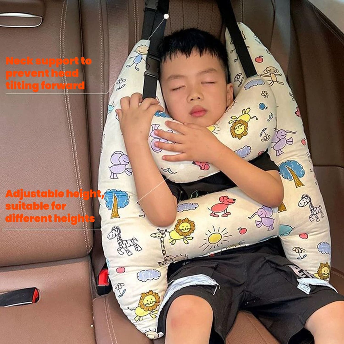 Car Pillow For Kids, H-Shape Car Seat Pillow For Kids, Portable Kids Travel Pillow, Adjustable Kids Neck Pillows For Long Trips