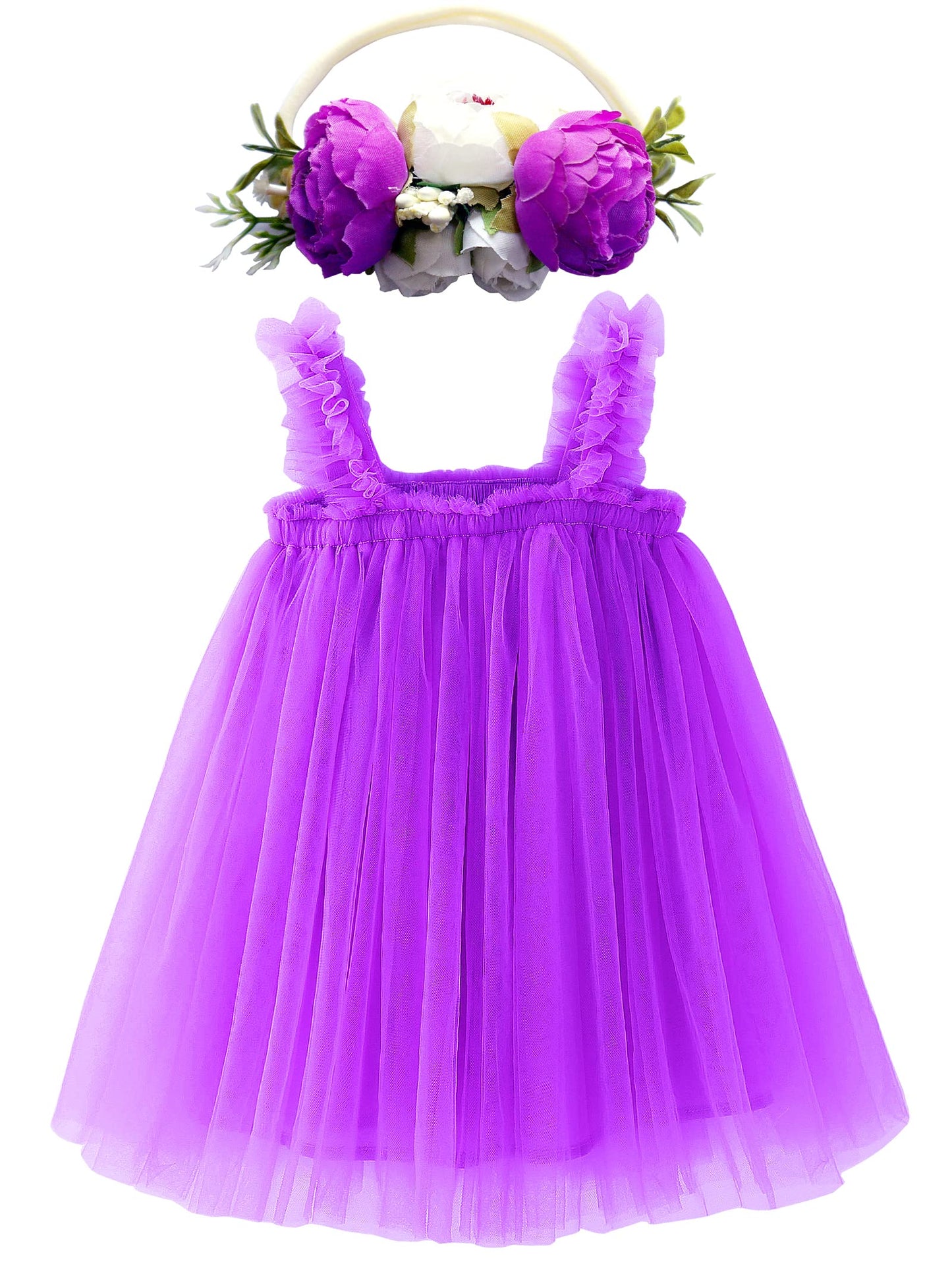 Bgfks Layered Tulle Tutu Dress For Toddler Girls,Baby Girl Rainbow Tutu Princess Skirt Set With Flower Headband.(Dark Purple,6 M