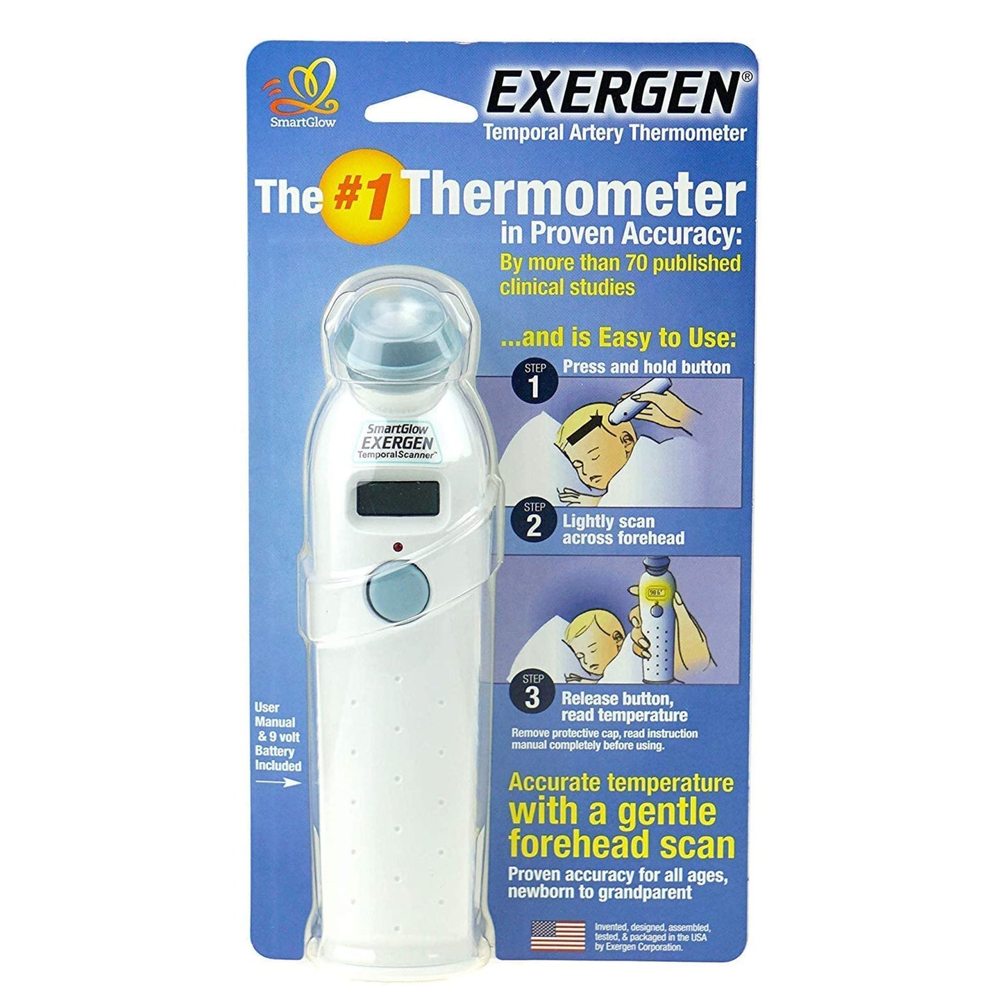 Exergen Temporal Contact Thermometer Temporal Probe Handheld w/ 9V Battery, 1/Ea