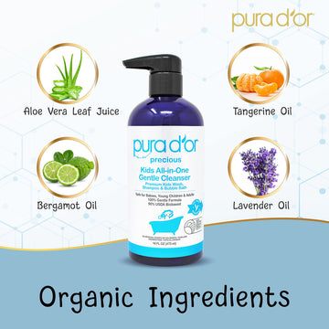 Pura D'Or Kids Wash (16Oz X 2 = 32Oz) All-In-One Gentle Cleanser - Usda Biobased, Sulfate-Free, Tear-Less, Hypoallergenic, Premi