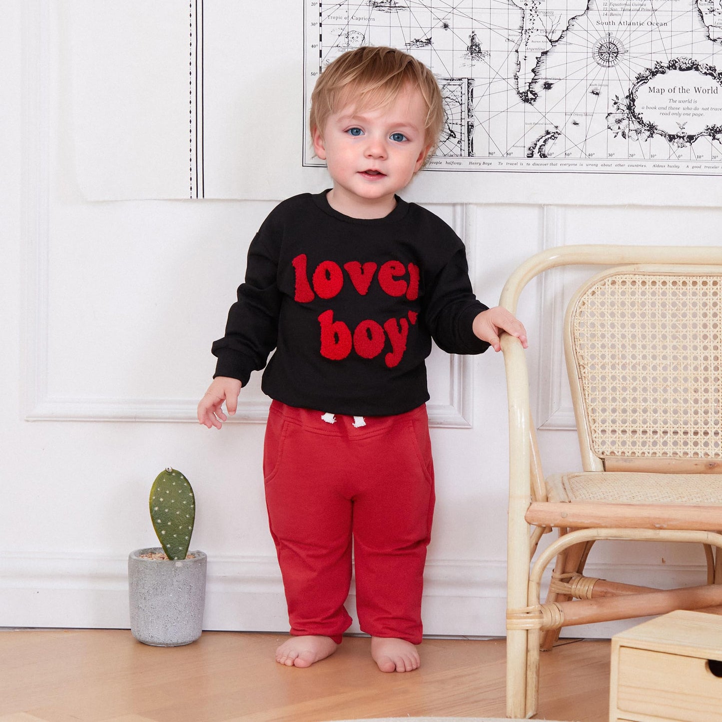 Ursobutegl Toddler Baby Boy Valentine'S Day Outfit Lover Boy Embroidery Letter Sweatshirt Pullover Tops Jogger Pants Clothes (Bl