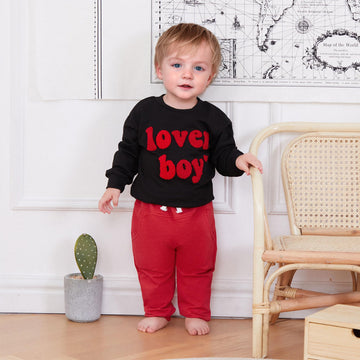 Ursobutegl Toddler Baby Boy Valentine'S Day Outfit Lover Boy Embroidery Letter Sweatshirt Pullover Tops Jogger Pants Clothes (Bl