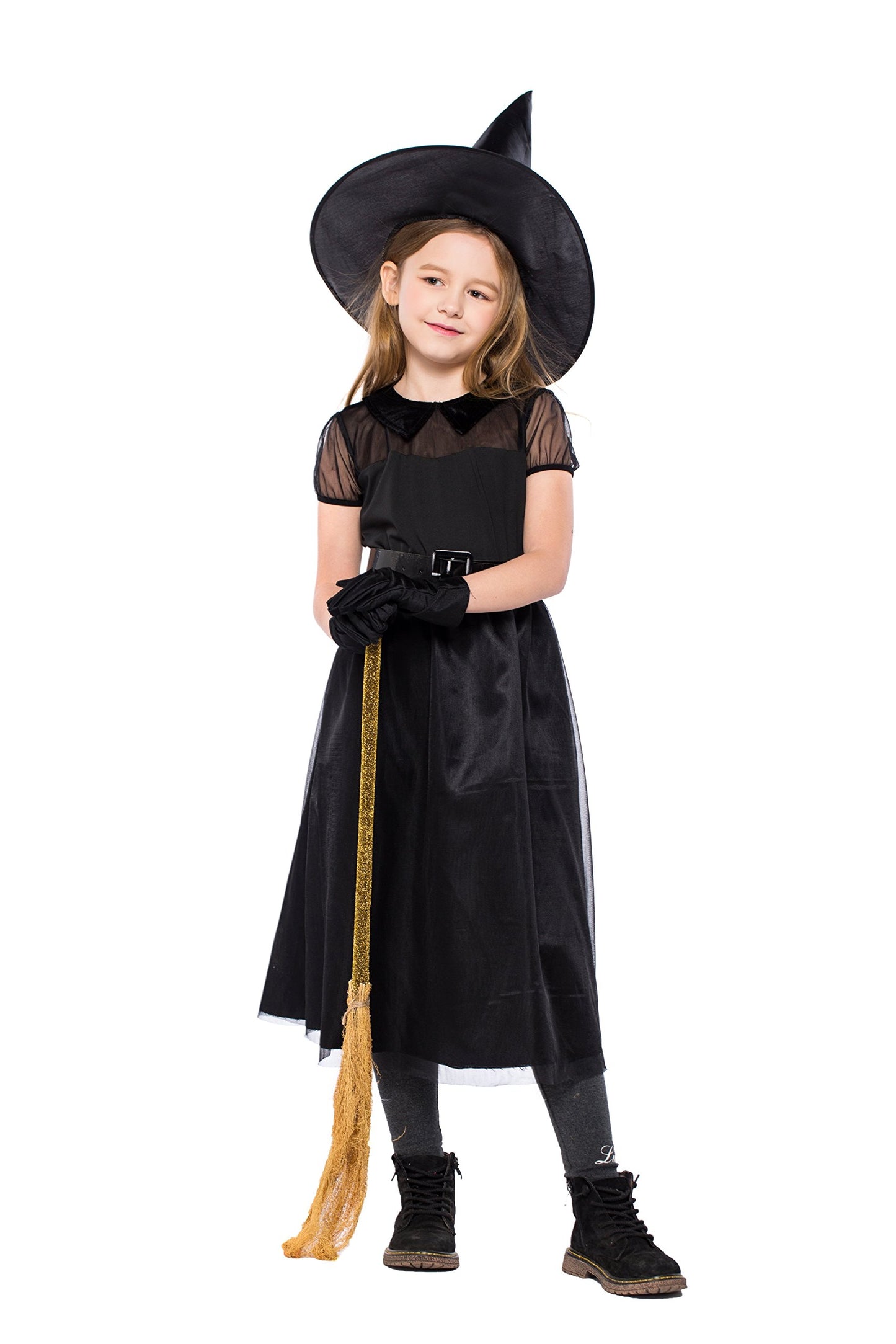 Yolsun Girls' Witch Costume, Halloween Children Classic Witchy Dress Up (3.-5Y(Suggested Height:38'-46' ), Black)