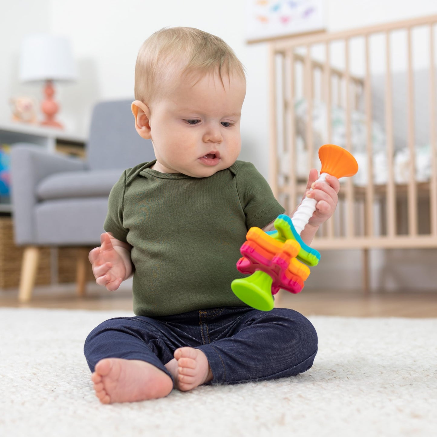 Fat Brain Toys Minispinny - Travel-Friendly Spinning, Textured Sensory Baby Toy