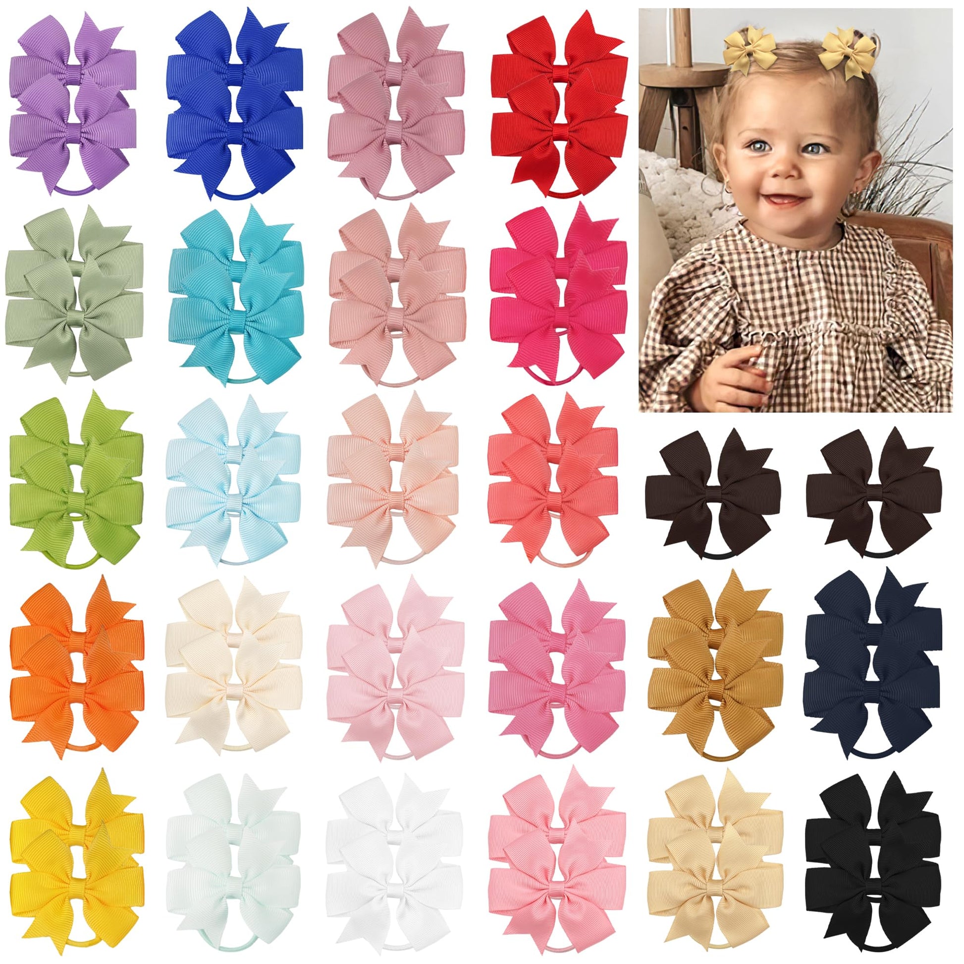 50Pcs 2 Inches Baby Girls Hair Bows Ties Mini Pinwheel Boutique Elastic Hair Rubber Ribbon Hair Band Accessories For Kids Toddle