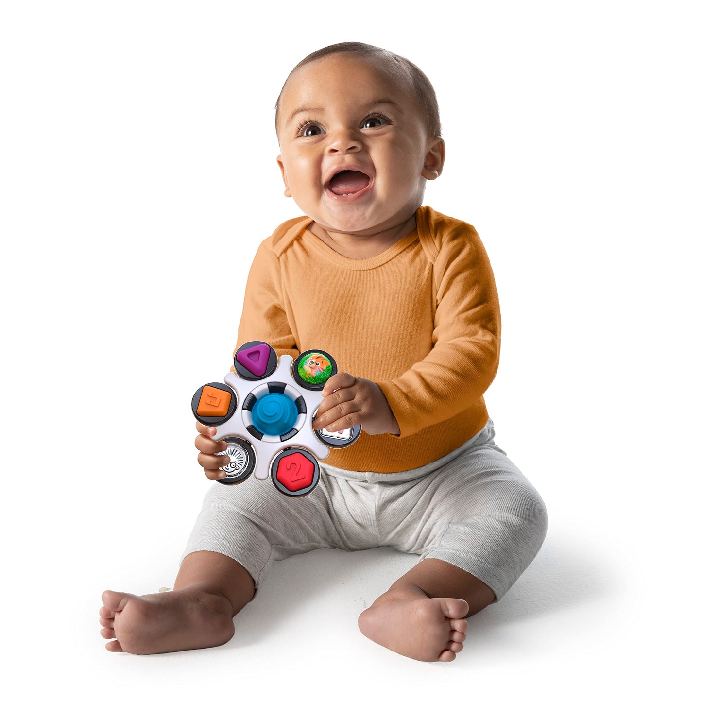 Baby Einstein Curiosity Clutch Fidget Sensory Toy and Pop It Rattle, BPA Free Infant Teether, Age 3 Months+, Multicolored