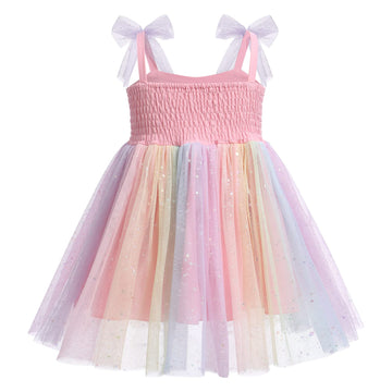 Baby Girls Sequin Rainbow Tutu Dress Summer Sleeveless Tulle Princess Birthday Party Dresses Toddler Little Girl First Communion