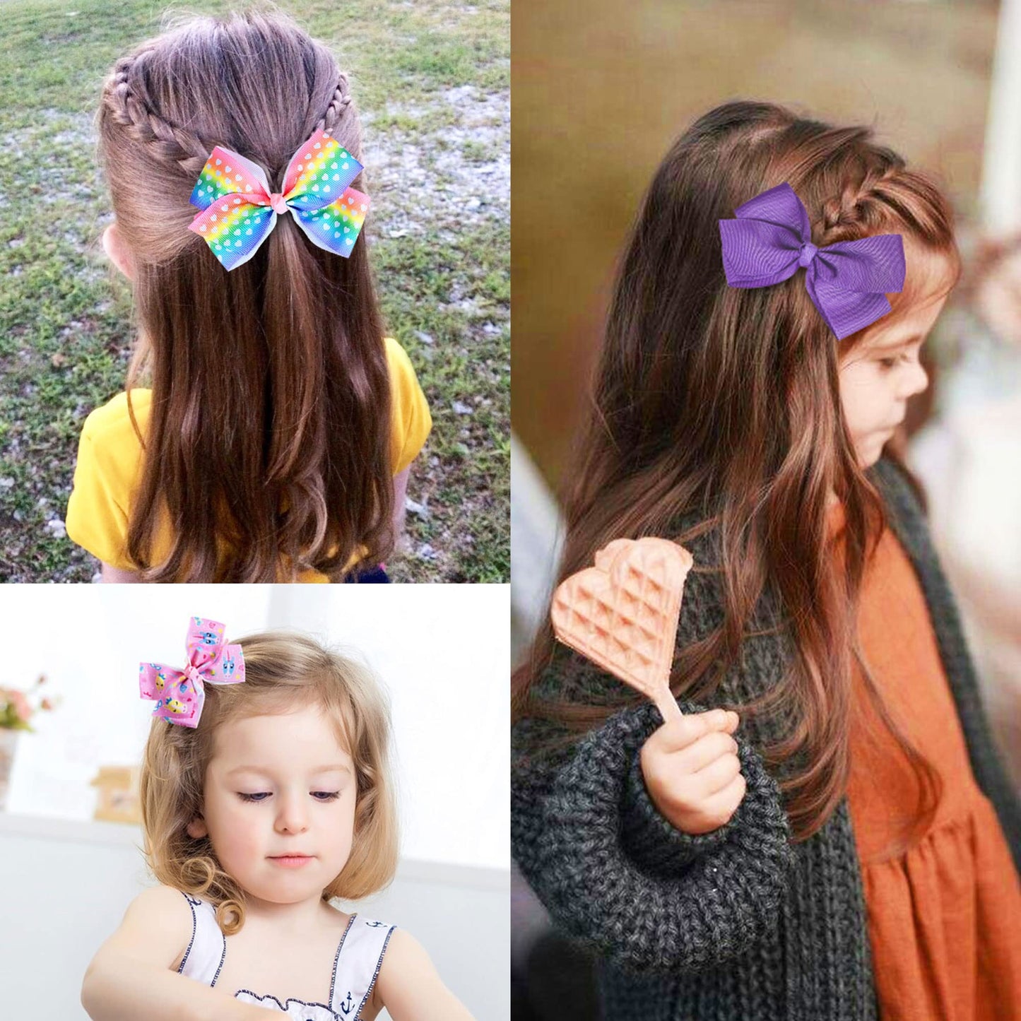 18 Pcs 5 Inch Hair Bows For Girls,Colorful Rainbow Heart Girls Hair Bows Grosgrain Ribbon Hair Bow With Alligator Clips For Todd