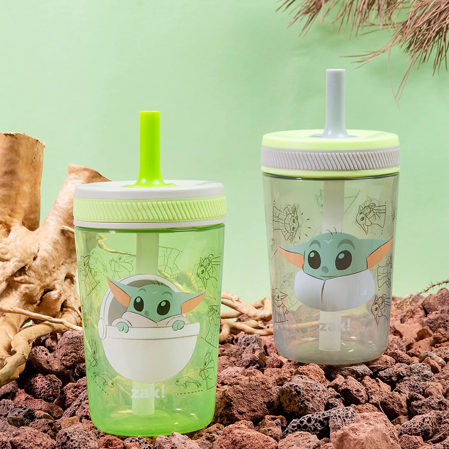 Zak Designs Star Wars The Mandalorian Kelso Toddler Cups For Travel or At Home, 15oz 2-Pack Durable Plastic Sippy Cups With Leak
