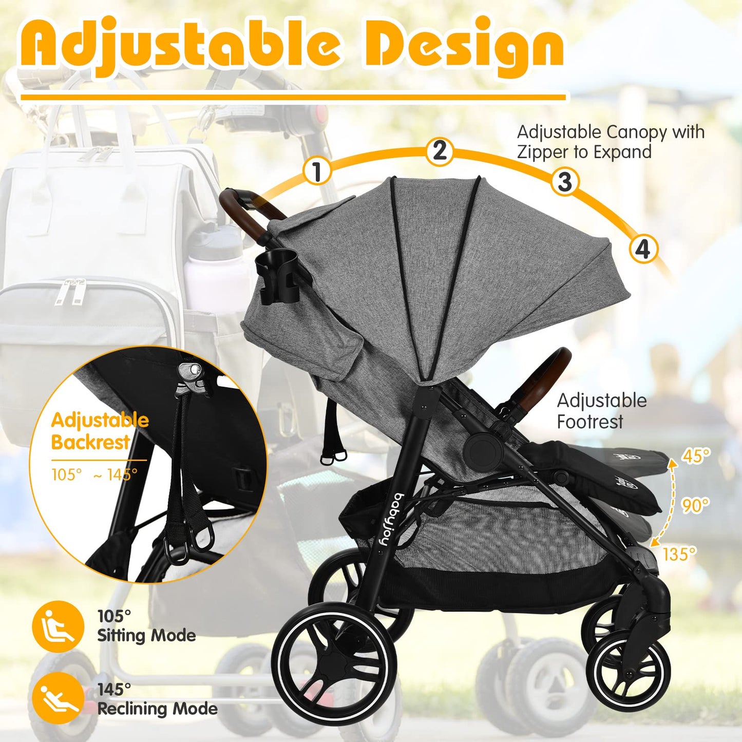 Baby Joy Baby Stroller, High Landscape Infant Carriage Newborn Pushchair With Foot Cover, Cup Holder, 5-Point Harness, Adjustabl
