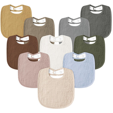 Susurration Muslin Baby Drool Bibs 10Pack Soft Square Adjustable Bandana Bibs For Unisex Baby Girls & Boys (Basic)