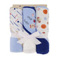 Cudlie Buttons & Stitches Baby Boy 3 Pack Rolled/Carded Hooded Towels In All Star Baby Print (Gs71720),3 Count (Pack Of 1)