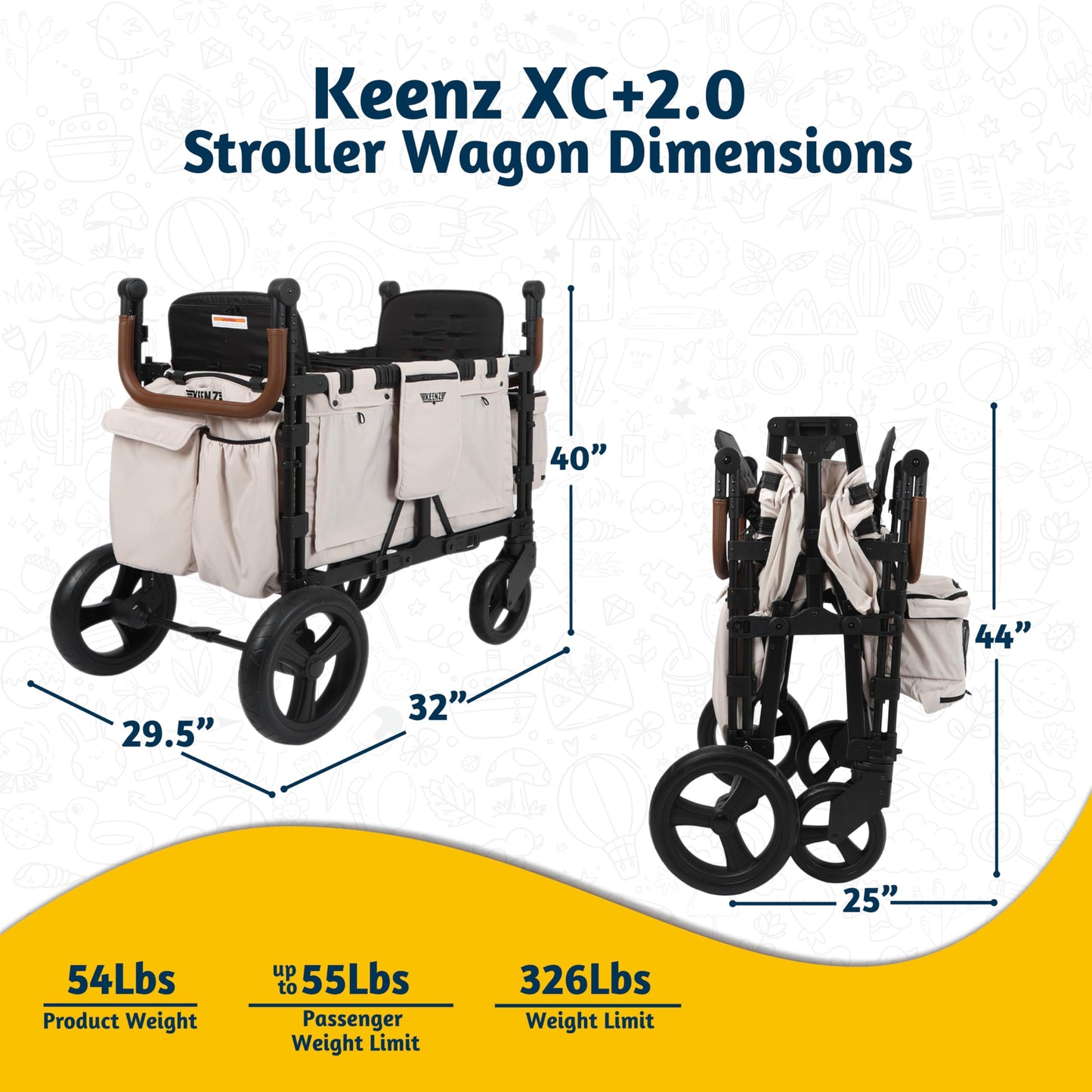 Keenz Xc+ 2.0 - Luxury 4 Passenger Stroller Wagon For Kids | Foldable 4 Passenger Quad Seater With Adjustable Canopy | Grey