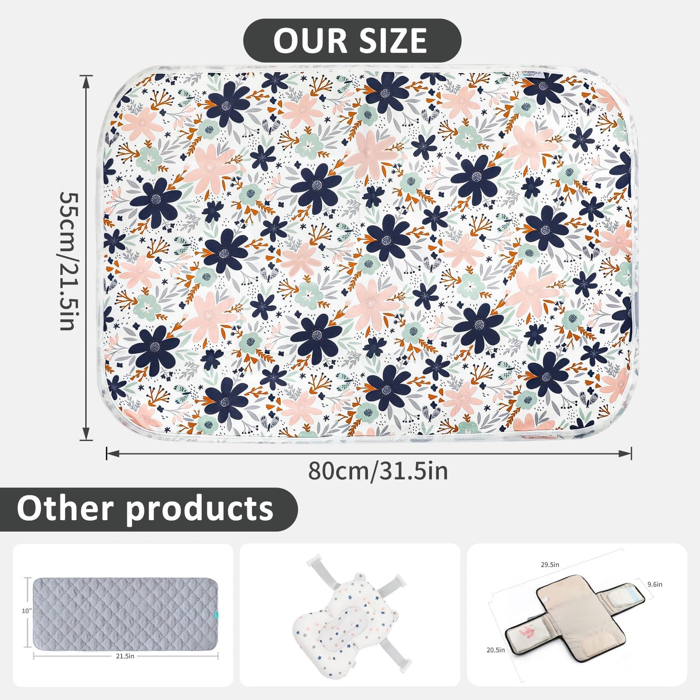 Baby Diaper Changing Pad, 21 5/8' X 31.5' Waterproof Changing Pad Liners - Reusable Soft And Absorbent Portable Changing Mat(F