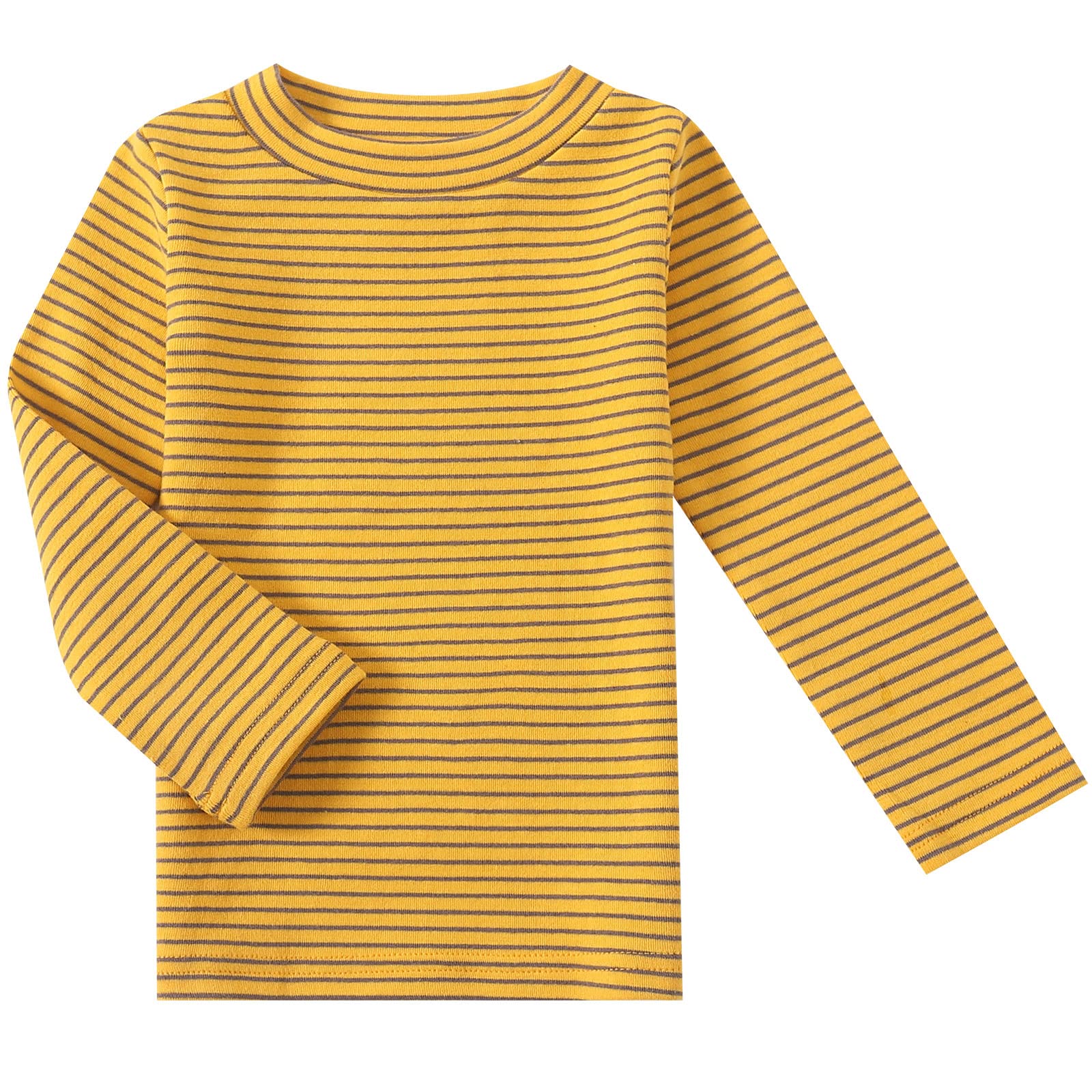Little Girls Boys Long Sleeve Tee Shirts Kids Cotton Striped Crew Neck Tops (Yellow,7T)