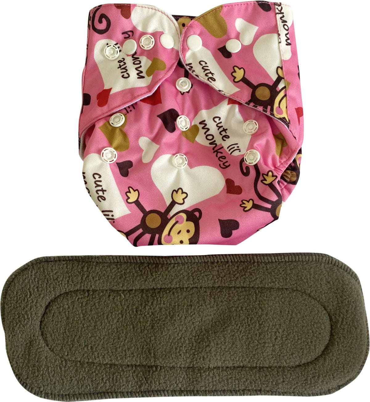 Kogar Reusable Adjustable Washable Monkey Printed Cloth Button Diaper Nappy For Baby New Born To 2 Year (1 Diaper+1 Insert)