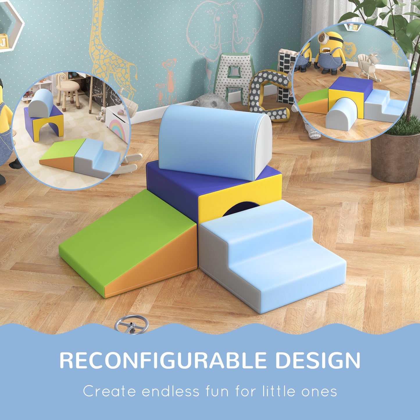 Qaba Climbing Toys For Toddlers And Children, Easy-To-Clean 4 Piece Soft & Safe Kids Foam Play Set For Crawling Or Sliding, Cont