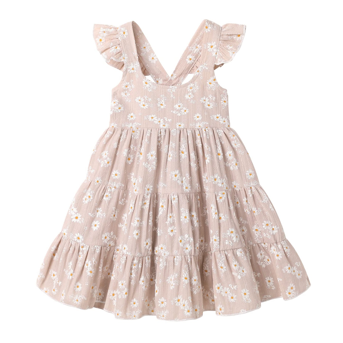 Younger Tree Toddler Baby Girl Dress Summer Outfits Floral Flutter Sleeve Smocked Dress Kids Causal Boho Dresses Clothes (7-8T,