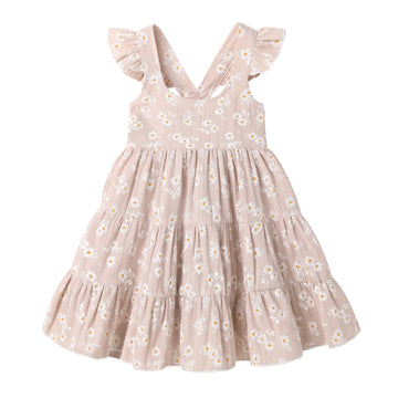 Younger Tree Toddler Baby Girl Dress Summer Outfits Floral Flutter Sleeve Smocked Dress Kids Causal Boho Dresses Clothes (7-8T,