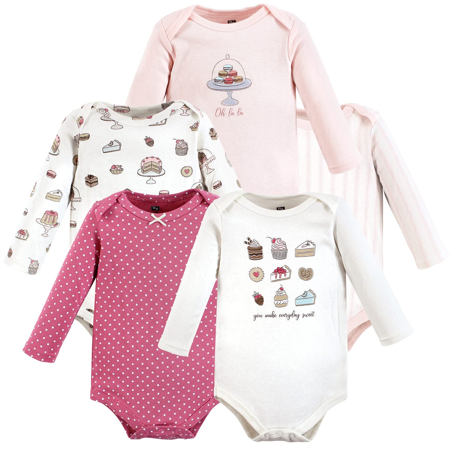 Hudson Baby Unisex Baby Cotton Long-Sleeve Bodysuits Sweet Bakery 5-Pack, 3-6 Months