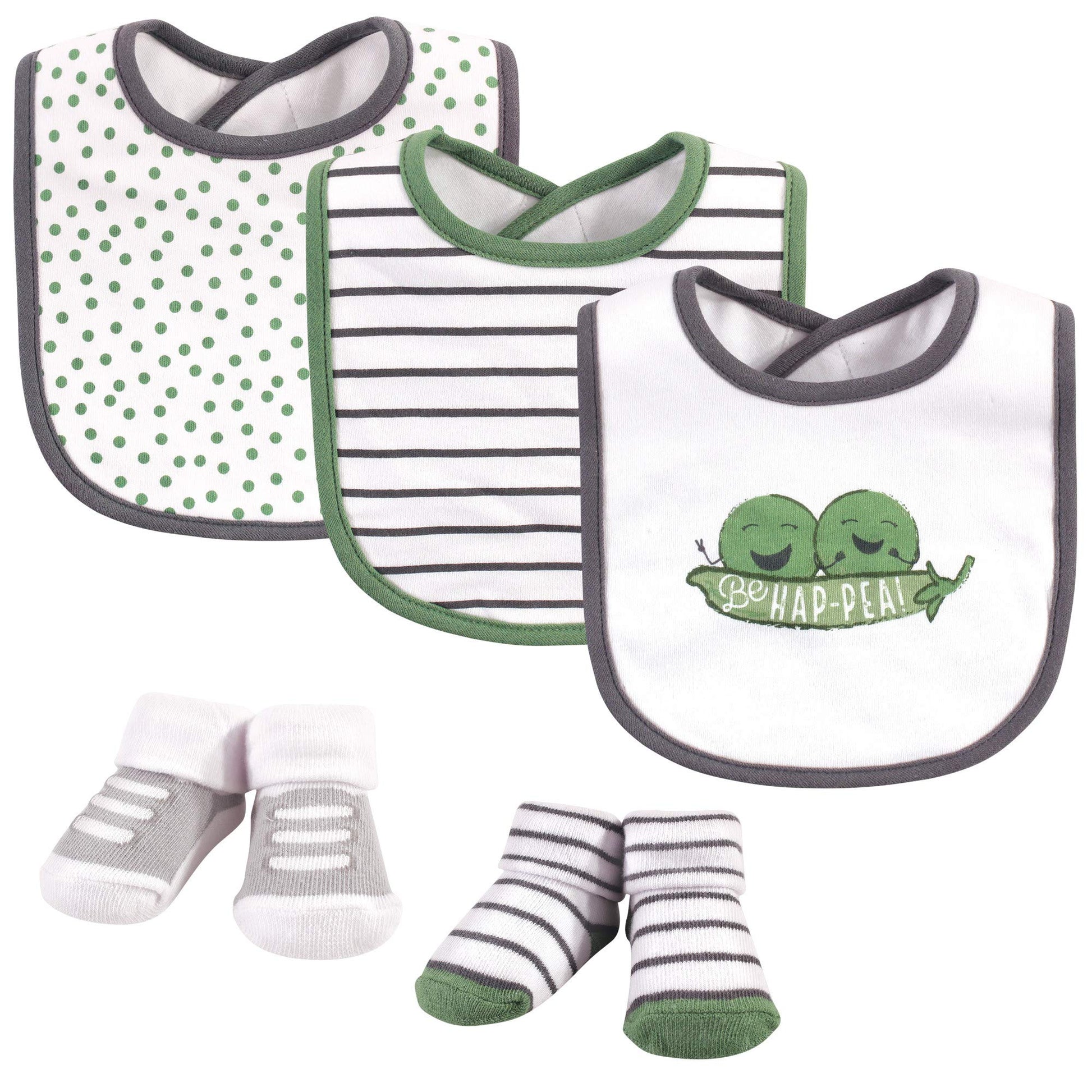Hudson Baby Unisex Baby Cotton Bib And Sock Set, Peas, One Size