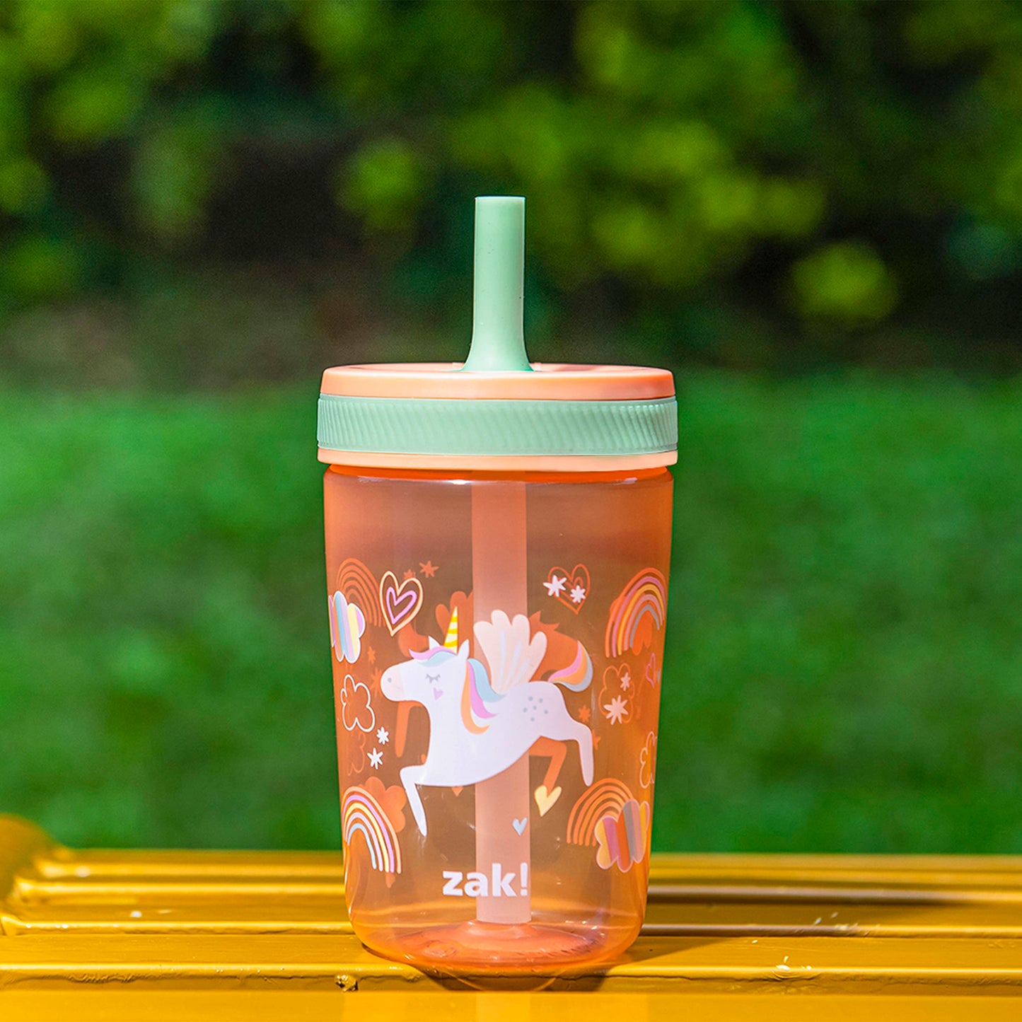 Zak Designs Kelso Tumbler Set 15 Oz, (Unicorn) Non-Bpa Leak-Proof Screw-On Lid With Straw Made Of Durable Plastic And Silicone,
