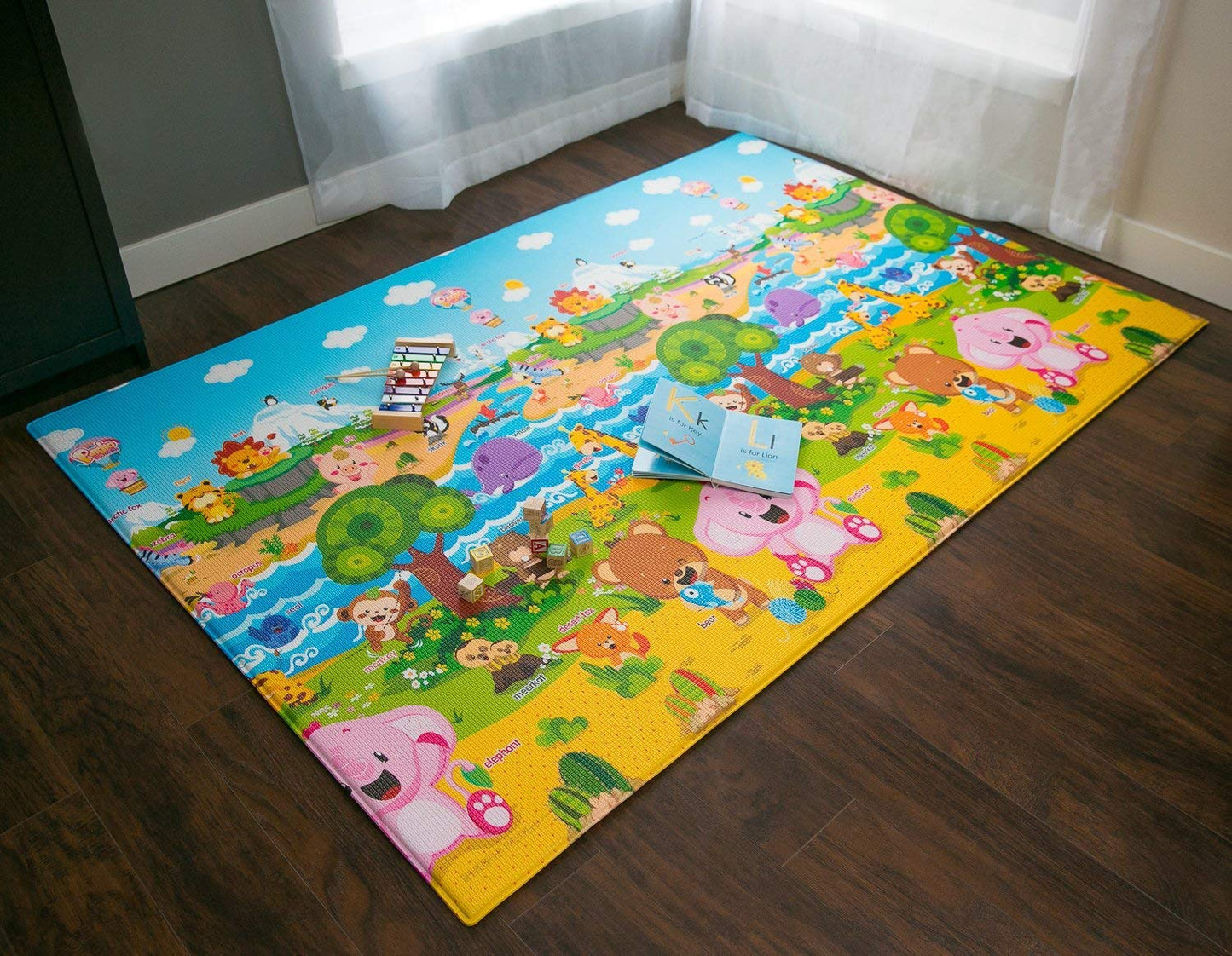Baby Care Play Mat (Medium, Playful - Pinko & Friend) 73 X 49 Original One-Piece Reversible Rollable Waterproof Play Mat For Inf