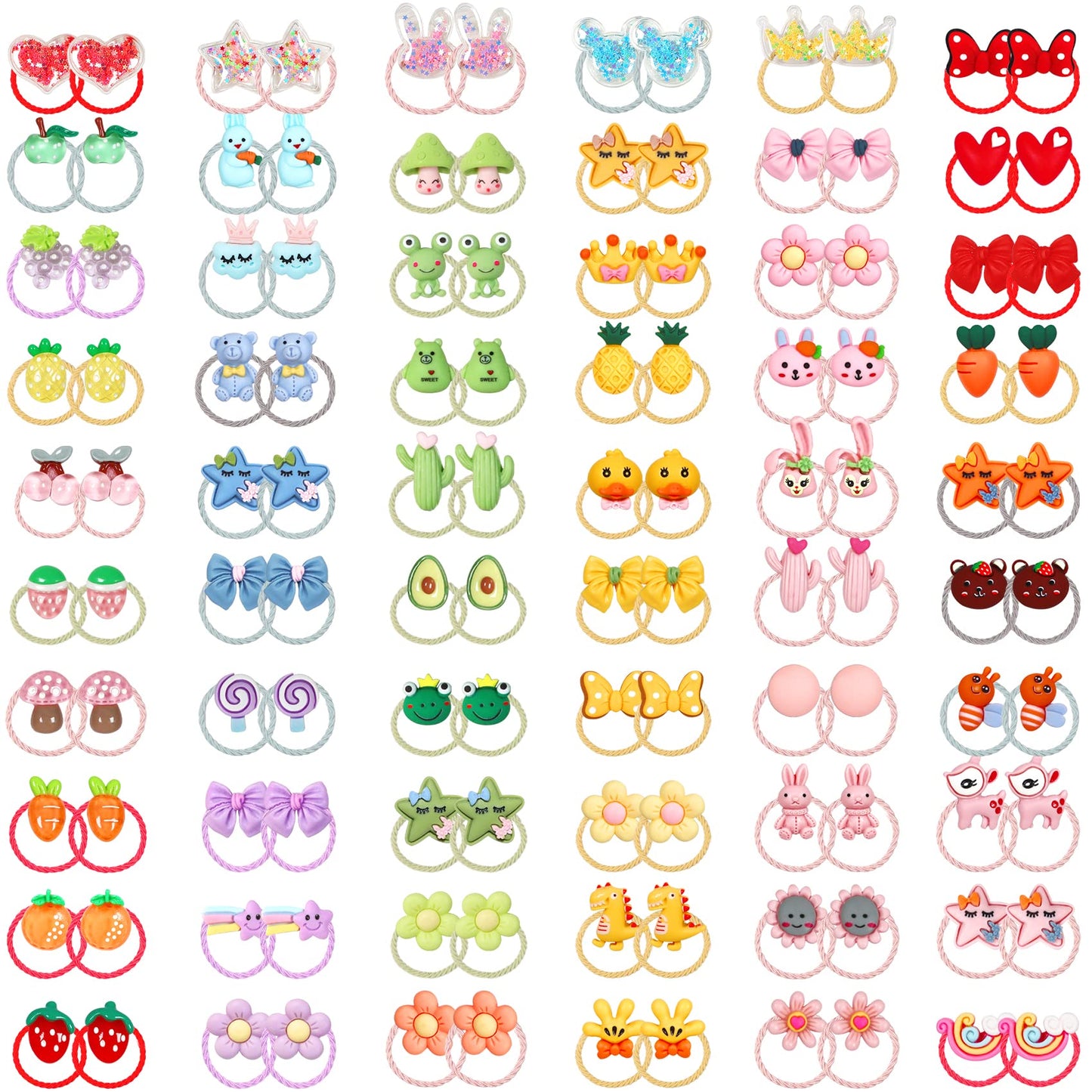 Willingtee 120Pcs (60 Pairs) Mix Colors Girl'S Elastic Hair Ties Soft Rubber Bands Hair Bands Holders Pigtails Hair Accessories