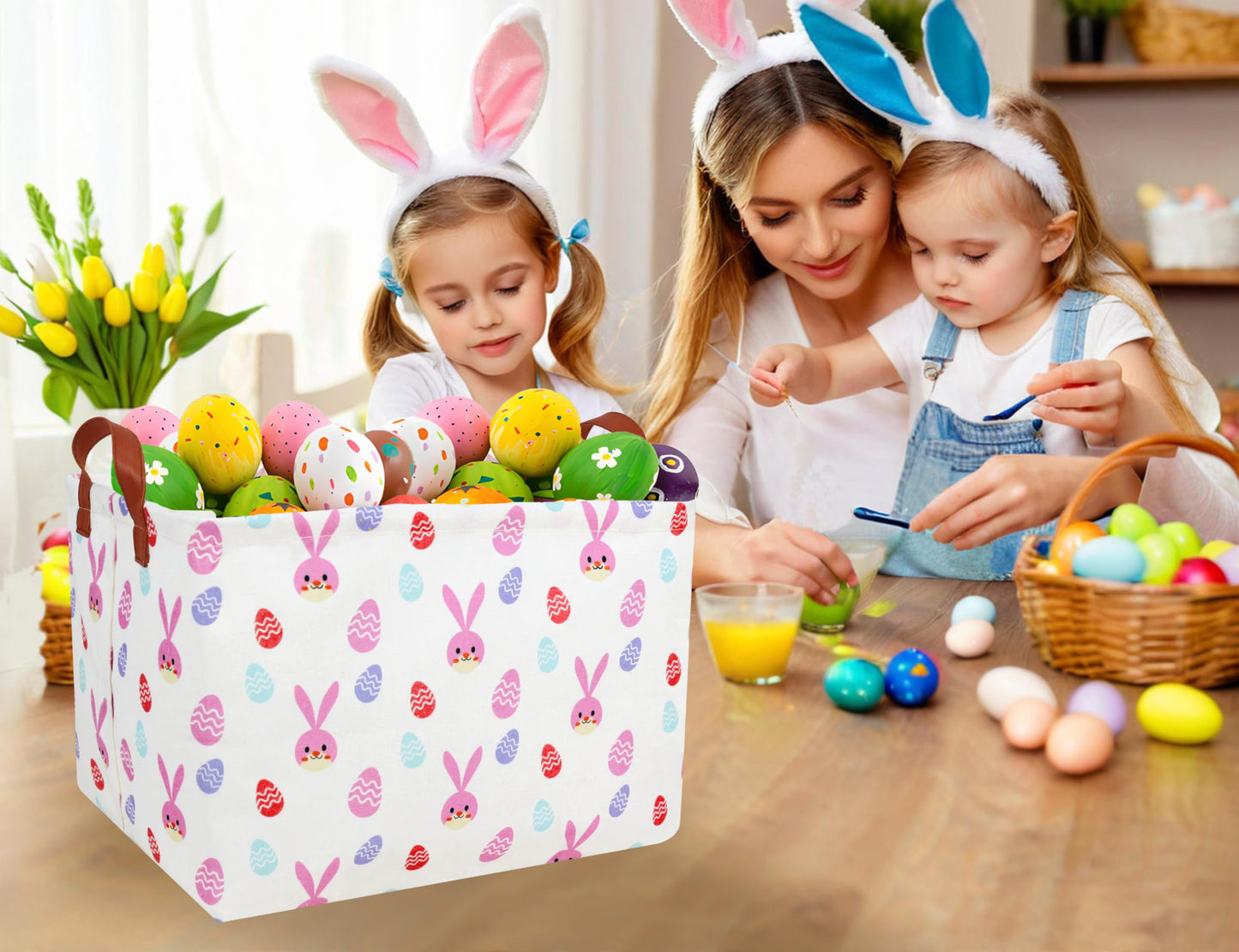 Boohit Large Easter Baskets For Kids Personalized Baby Girl Easter Basket Cute Teen Boy Spring Decor (Pink Bunny Egg)